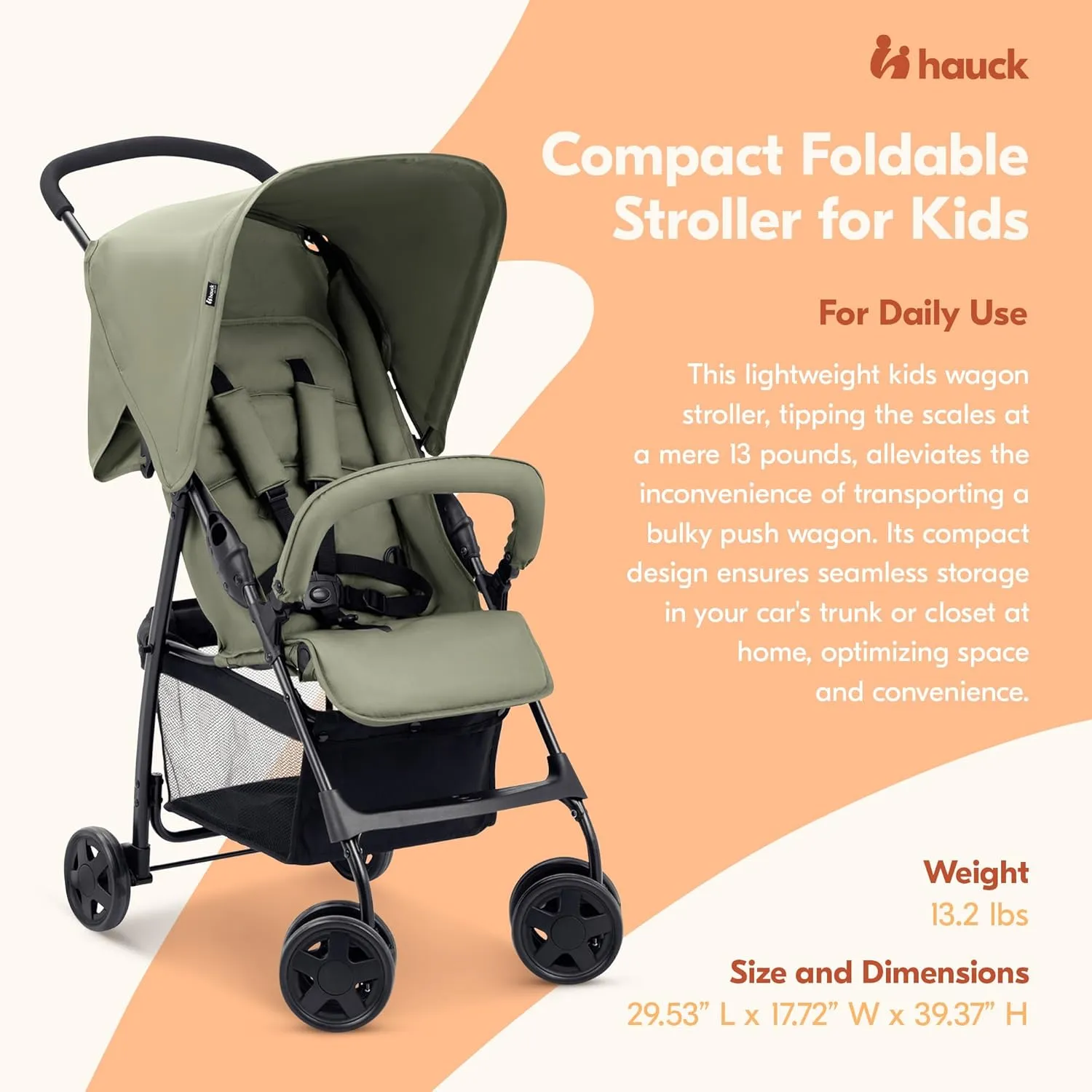 hauck Lightweight and Compact Travel Baby/Toddler Foldable Stroller, Sport, Dark Olive