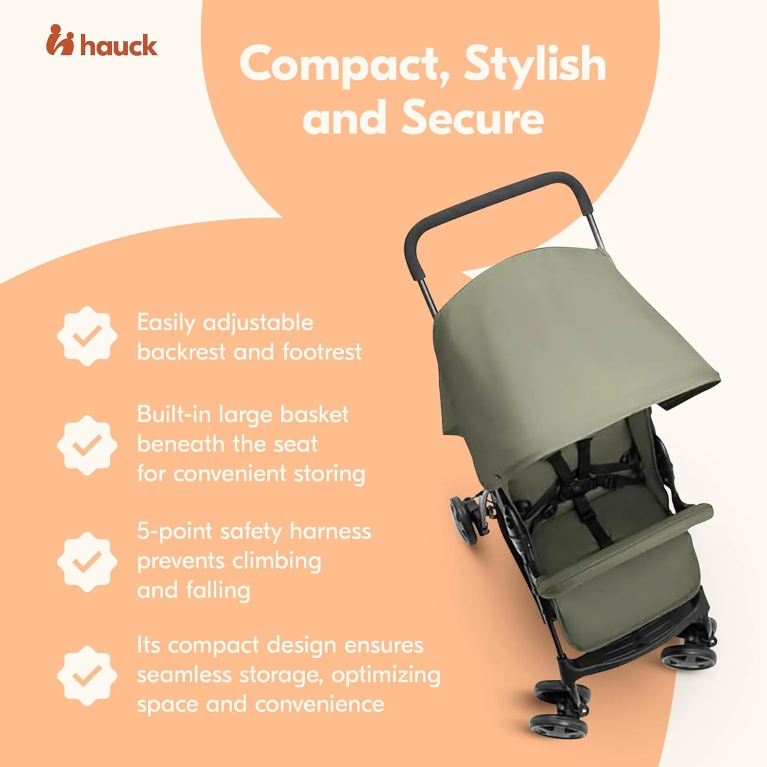 hauck Lightweight and Compact Travel Baby/Toddler Foldable Stroller, Sport, Dark Olive