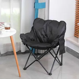 Heated Camping Chair, Portable Moon Camping Chair, Oversized Heated Camping Chair with 3 Heat Levels, Padded Camping Chair Supports 420lbs, Portable Folding Heated Outdoor Chair,Black-66x43x43cm