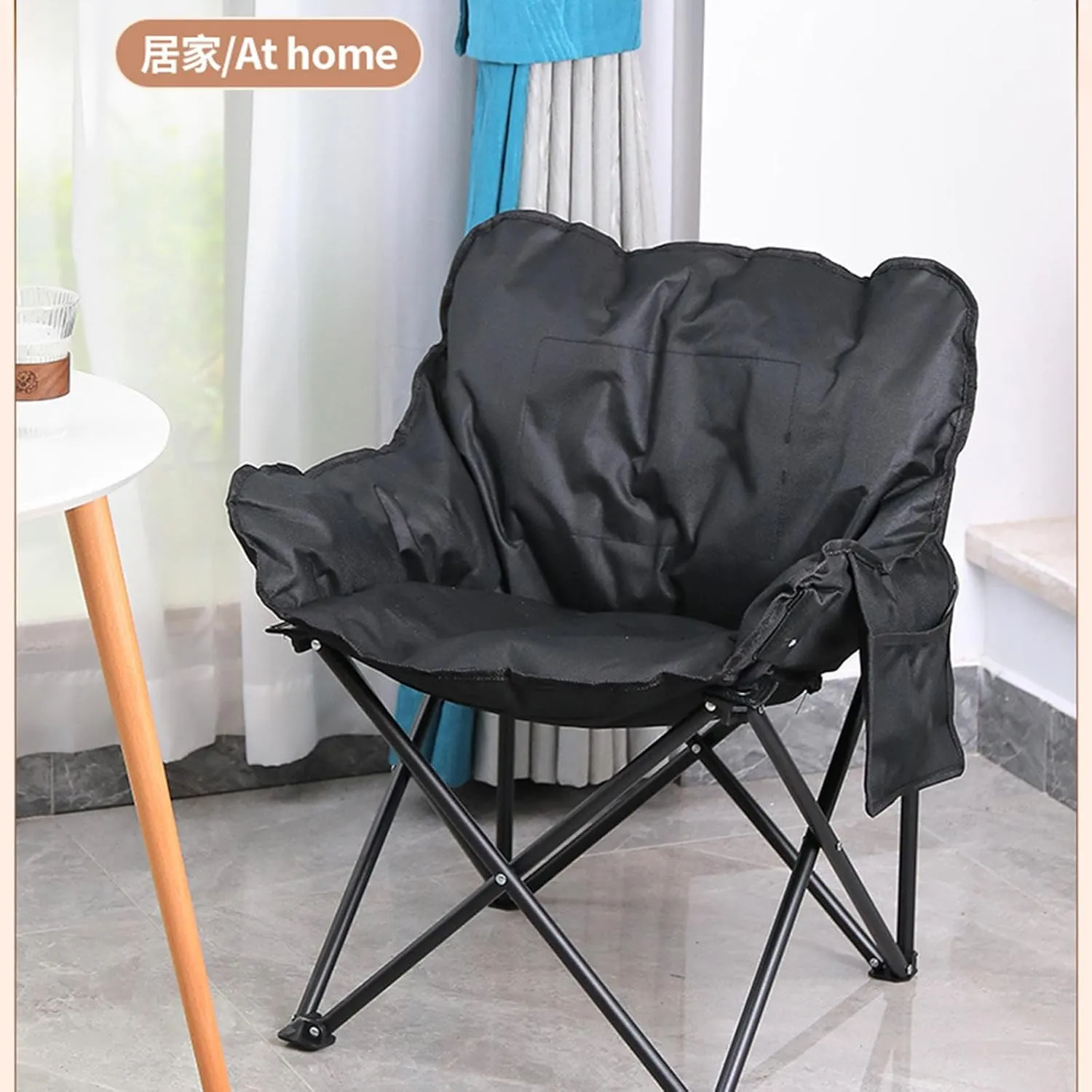 Heated Camping Chair, Portable Moon Camping Chair, Oversized Heated Camping Chair with 3 Heat Levels, Padded Camping Chair Supports 420lbs, Portable Folding Heated Outdoor Chair,Black-66x43x43cm