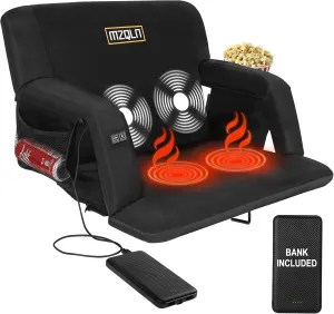 Heated Massage Reclining Stadium Seat, 25 Inch Bleacher Chair with 10000mAh Portable Bank, 6 Reclining Positions for Camping, Games & Sports