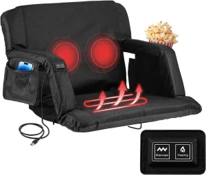 Heated Massage Stadium Seats, 25 Inch Folding Bleacher Chair 3 Levels of Heat & 6 Massage, 6 Reclining Positions for Indoor Stadiums, Baseball Stadiums