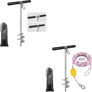 Heavy-Duty 26’’ Stainless Steel Boat & Sand Anchor Set – Fully Welded Shallow Water Anchor   Screw-in PWC Anchor with Crossbar & 32ft Rope for Jet Skis, Kayaks, Pontoon & Beach Stability
