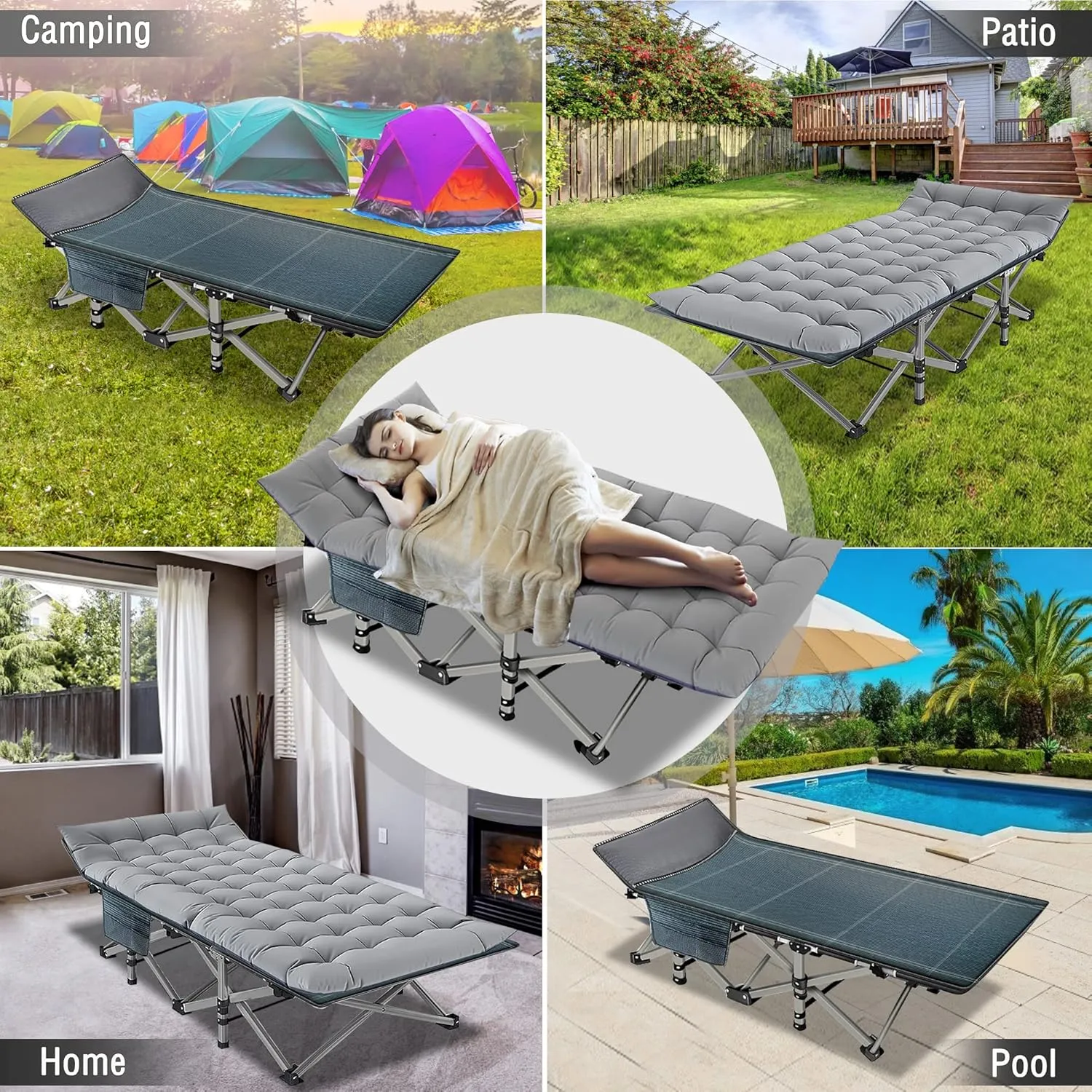 Heavy Duty Folding Camping Cot for Adults with Carry Bag, 1200D Oxford Travel Bed, Portable Outdoor Camping Bed with Mat for Comfortable Sleep