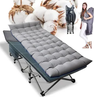 Heavy Duty Folding Camping Cot for Adults with Carry Bag, 1200D Oxford Travel Bed, Portable Outdoor Camping Bed with Mat for Comfortable Sleep