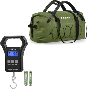 HEETA Fish Scale Up to 110lb/50kg, 2 AAA Batteries Included (Black) Bundled with Waterproof Duffel Bag Motorcycle Dry Bag (Green 60L)