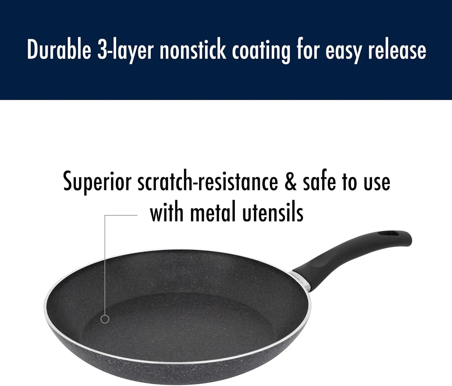 Henckels Everlift 12-inch Granitium Nonstick Frying Pan, Made in Italy, durable 3-layer granite-hued nonstick coating from recycled materials, Oven safe to 400°F, Dishwasher safe