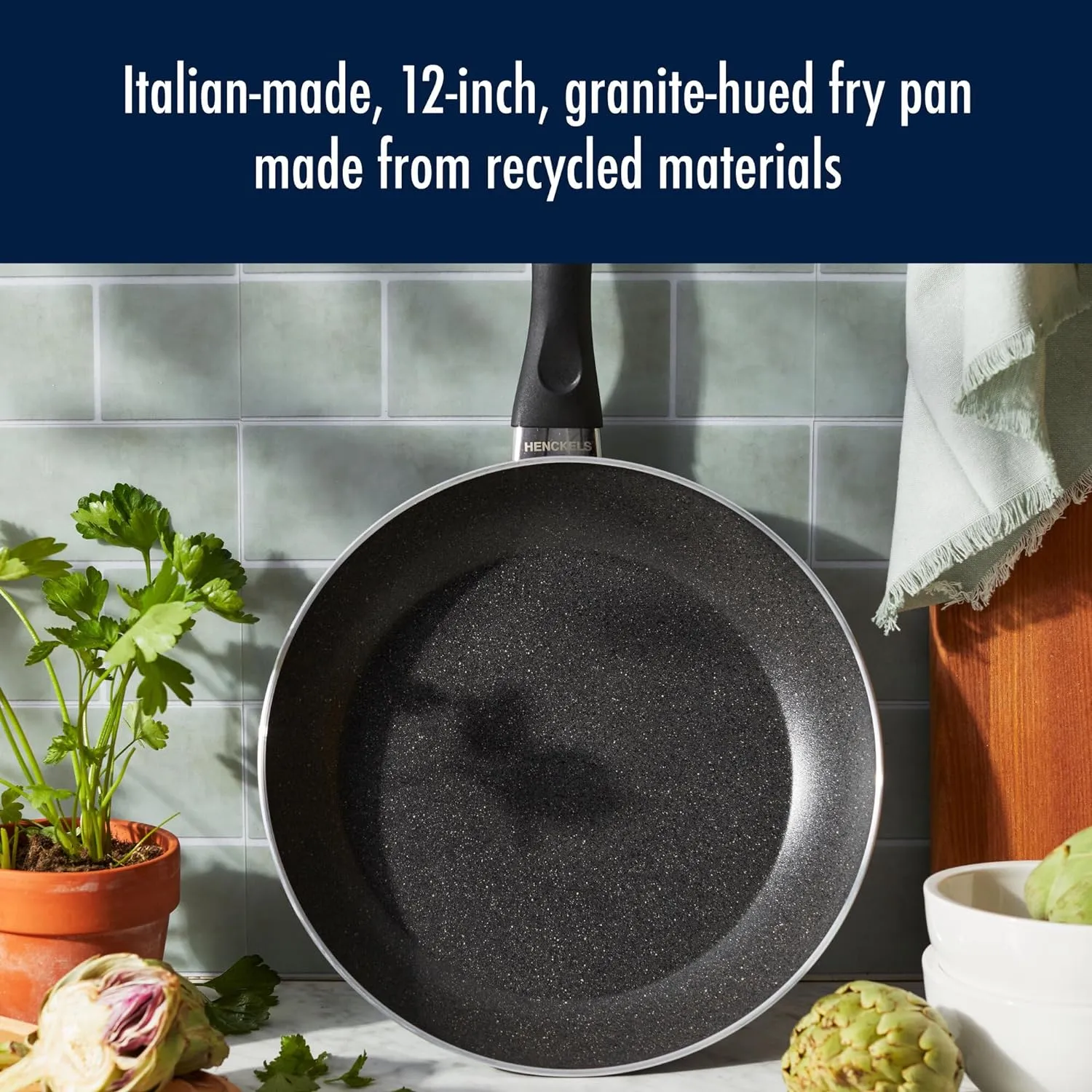 Henckels Everlift 12-inch Granitium Nonstick Frying Pan, Made in Italy, durable 3-layer granite-hued nonstick coating from recycled materials, Oven safe to 400°F, Dishwasher safe