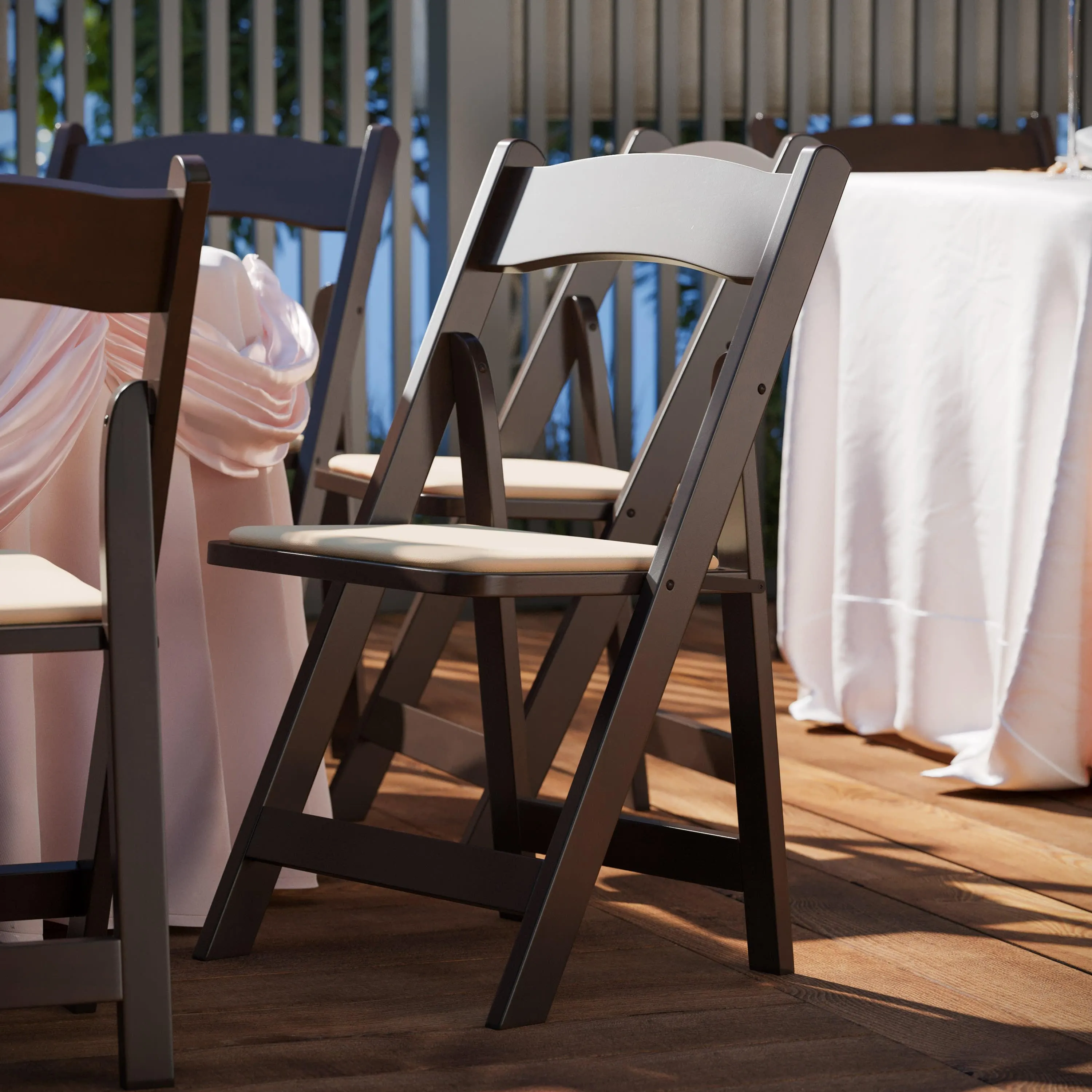HERCULES Series Wood Folding Chair with Vinyl Padded Seat