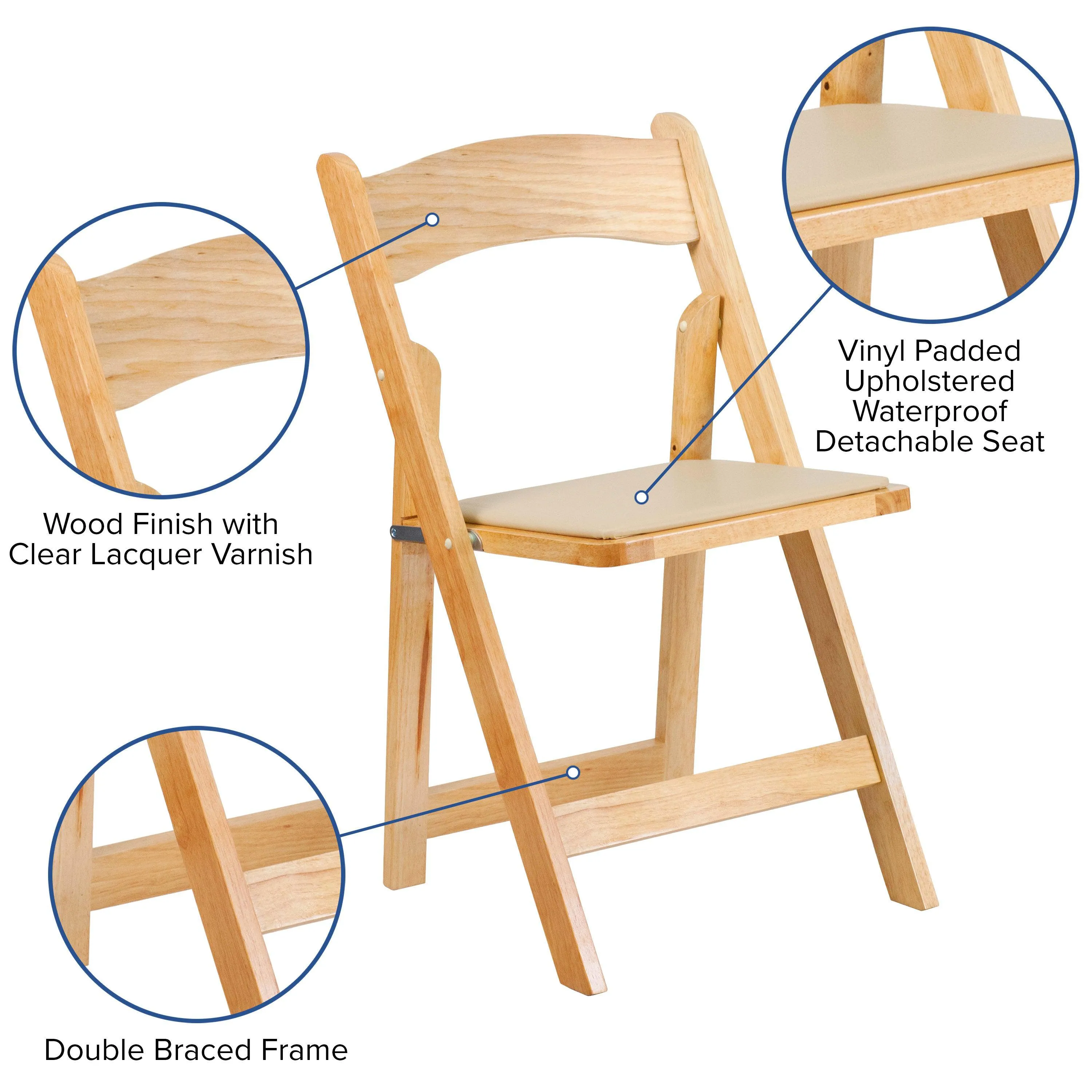 HERCULES Series Wood Folding Chair with Vinyl Padded Seat