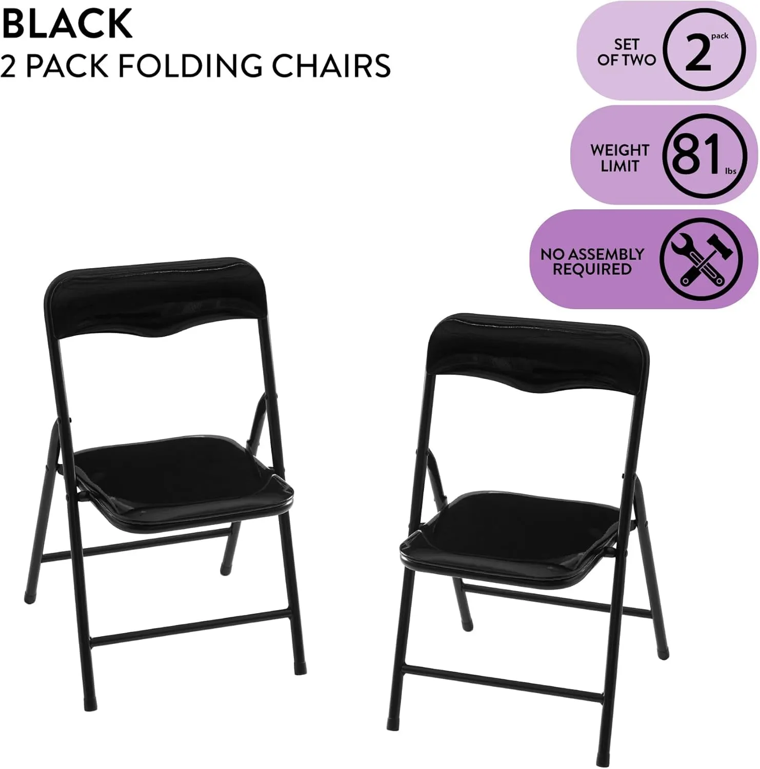 Heritage Kids Padded Folding Chair for Kids, Set of 2, Black, Ages 3 