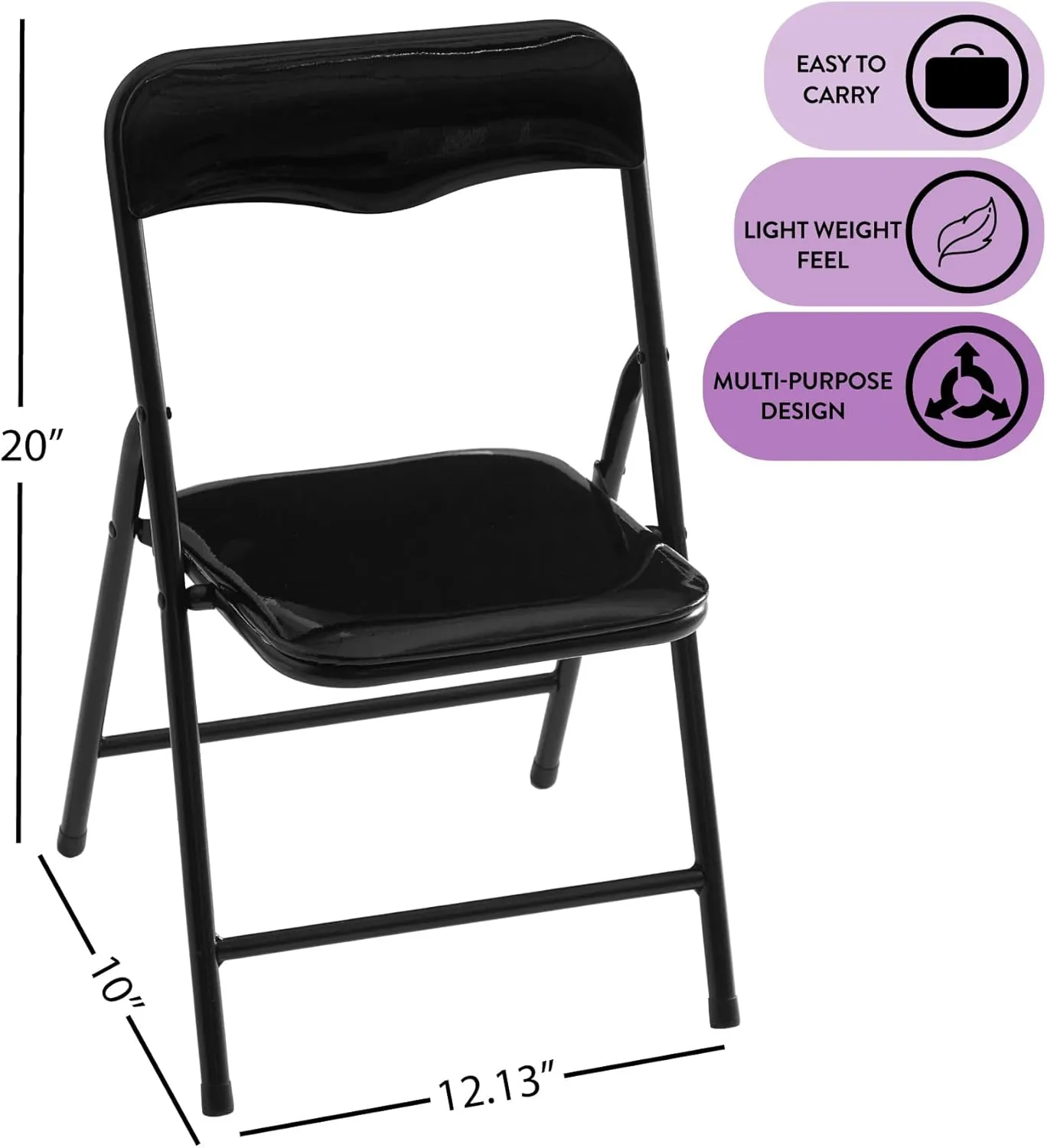 Heritage Kids Padded Folding Chair for Kids, Set of 2, Black, Ages 3 