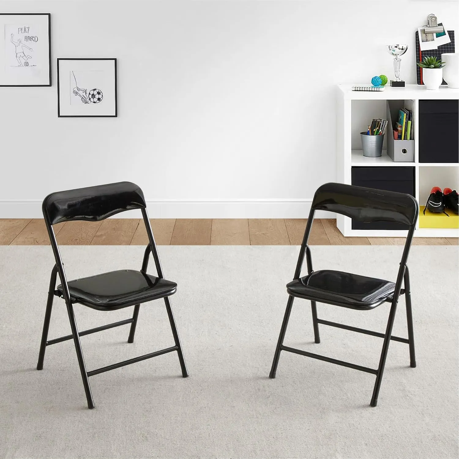 Heritage Kids Padded Folding Chair for Kids, Set of 2, Black, Ages 3 