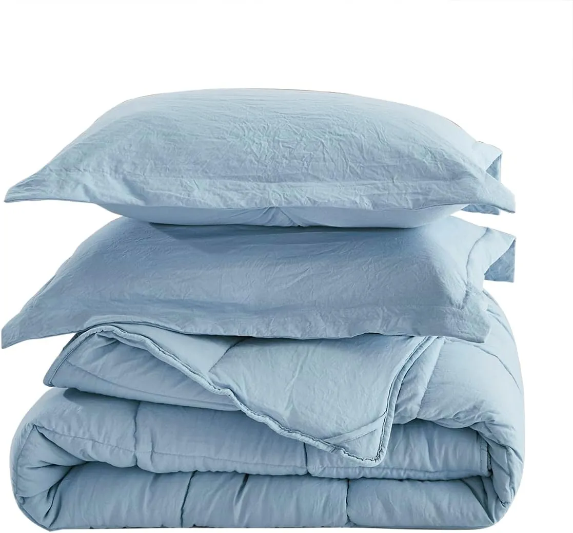 HIG Pre Washed Down Alternative Comforter Set Queen - Reversible Chic Quilt Design - Box Stitched with 4 Corner Tabs - Lightweight for All Season - Blue Duvet Comforter with 2 Pillow Shams