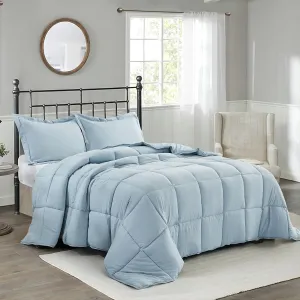 HIG Pre Washed Down Alternative Comforter Set Queen - Reversible Chic Quilt Design - Box Stitched with 4 Corner Tabs - Lightweight for All Season - Blue Duvet Comforter with 2 Pillow Shams