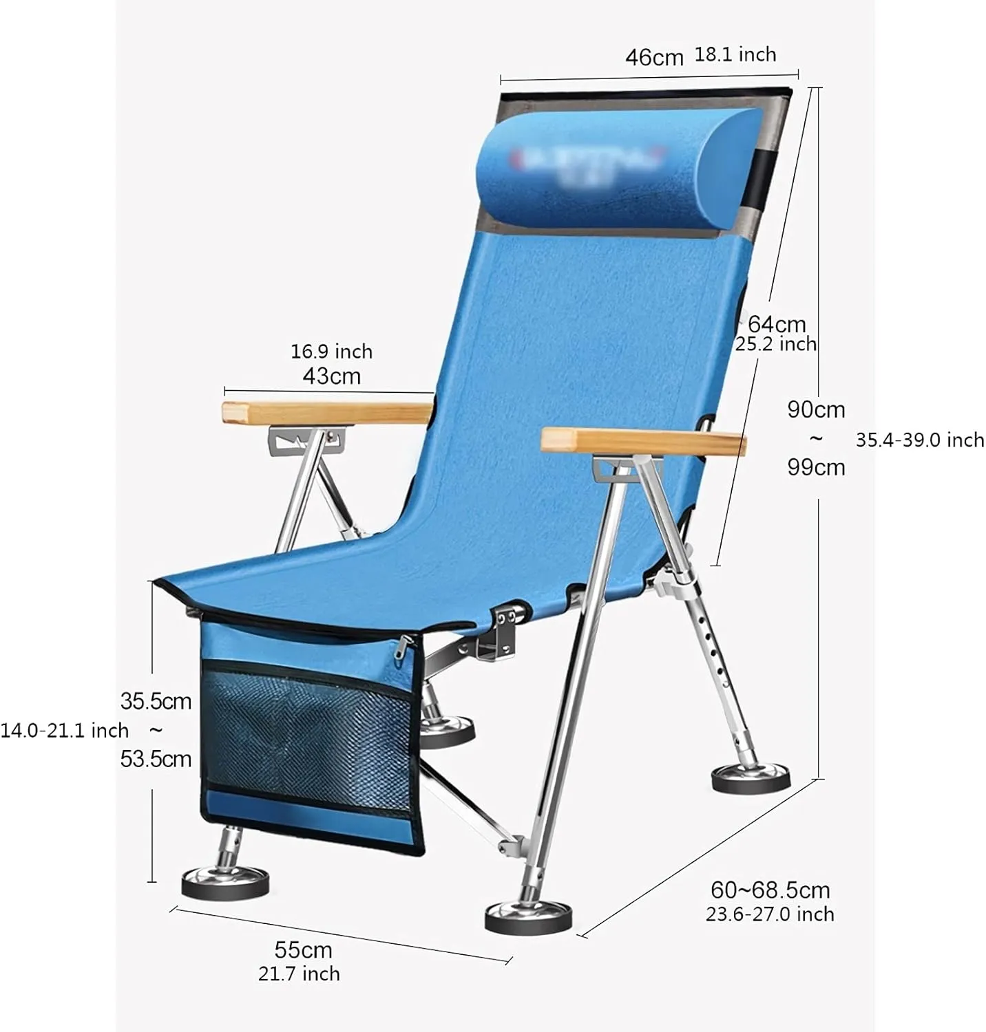 High Back Chair Camping Folding Chair Adjustable Back Reclining Camp Chairs with Bag Pillow and Armrests for Fishing Hiking Beach 550lbs Capacity Camping Chair