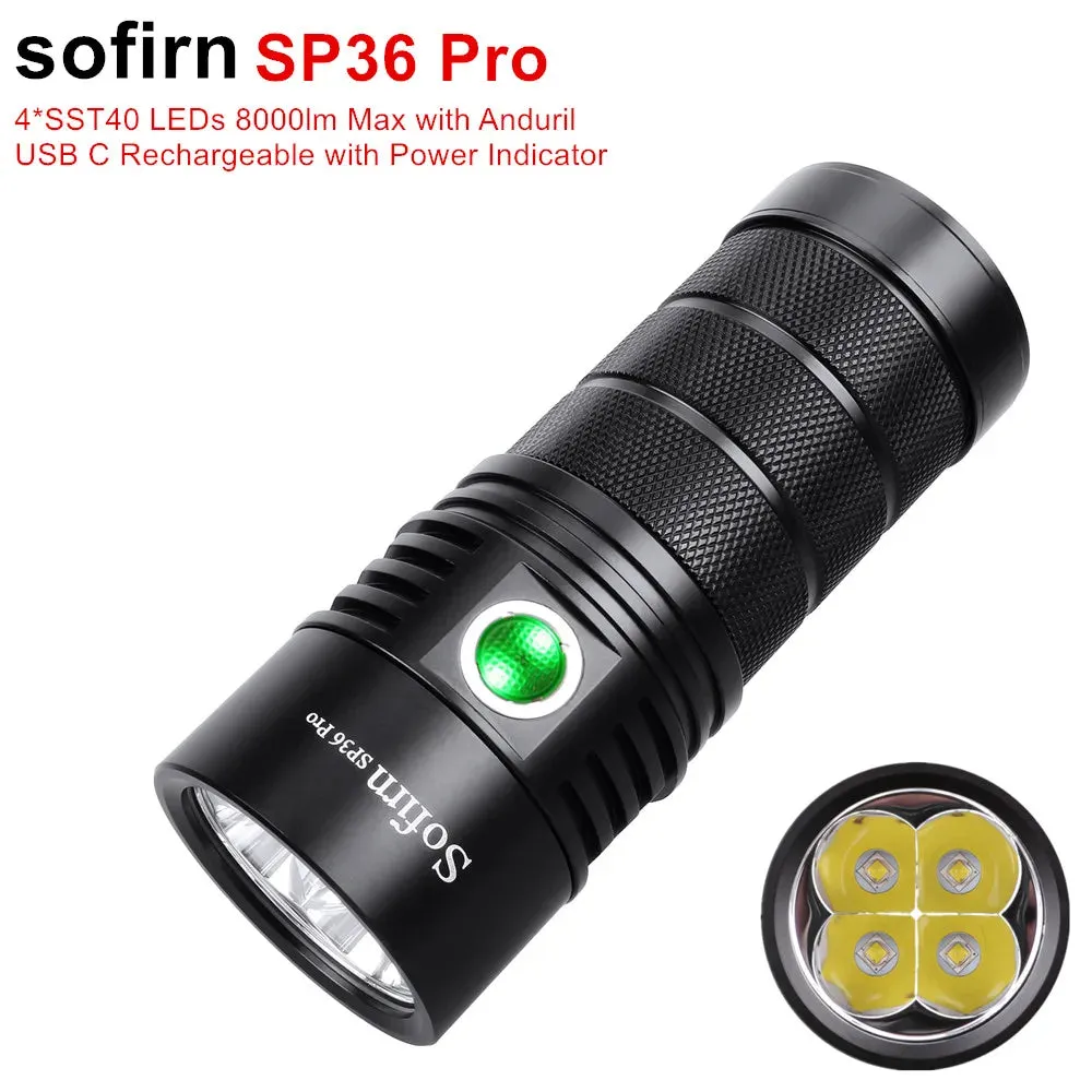 High-Power 8000lm LED Flashlight USB-C Rechargeable 18650 Torch Super Bright Lantern