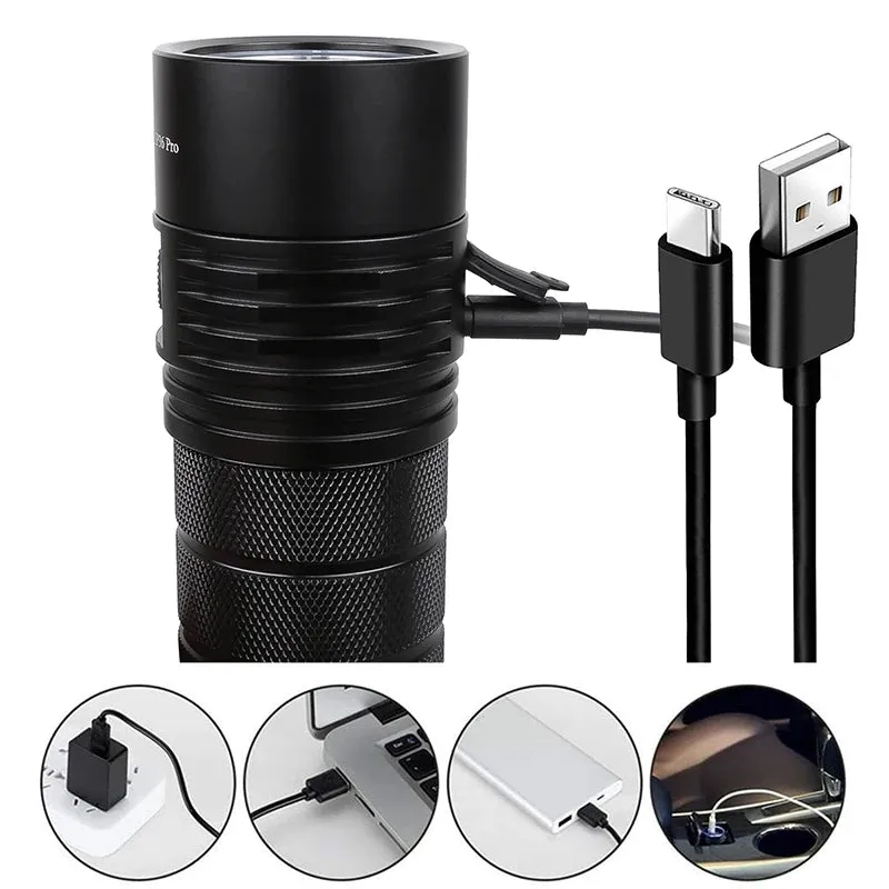 High-Power 8000lm LED Flashlight USB-C Rechargeable 18650 Torch Super Bright Lantern