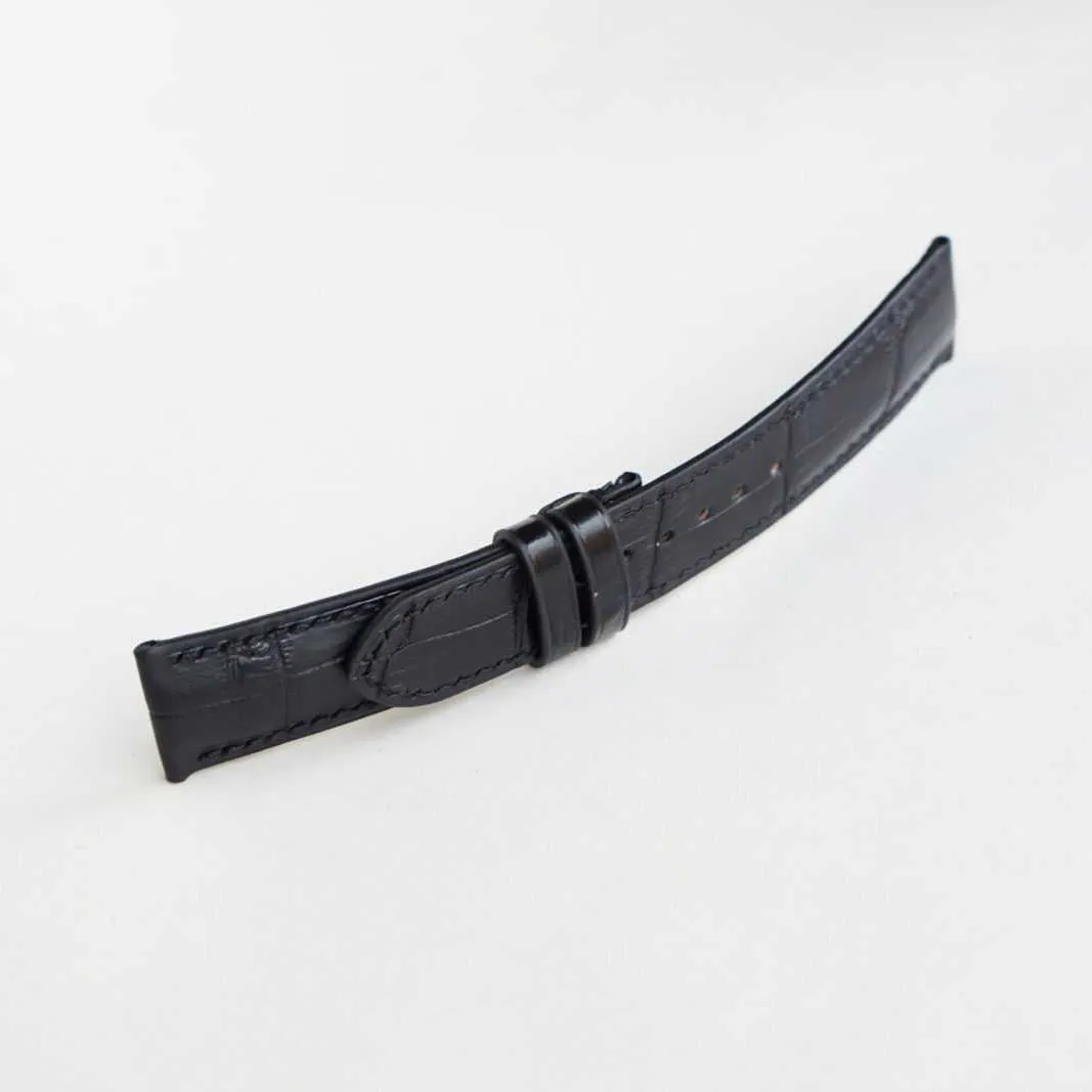 High Quality Alligator leather watch band, Handmade Black Alligator watch strap (23mm, Steel Folding Clasp)