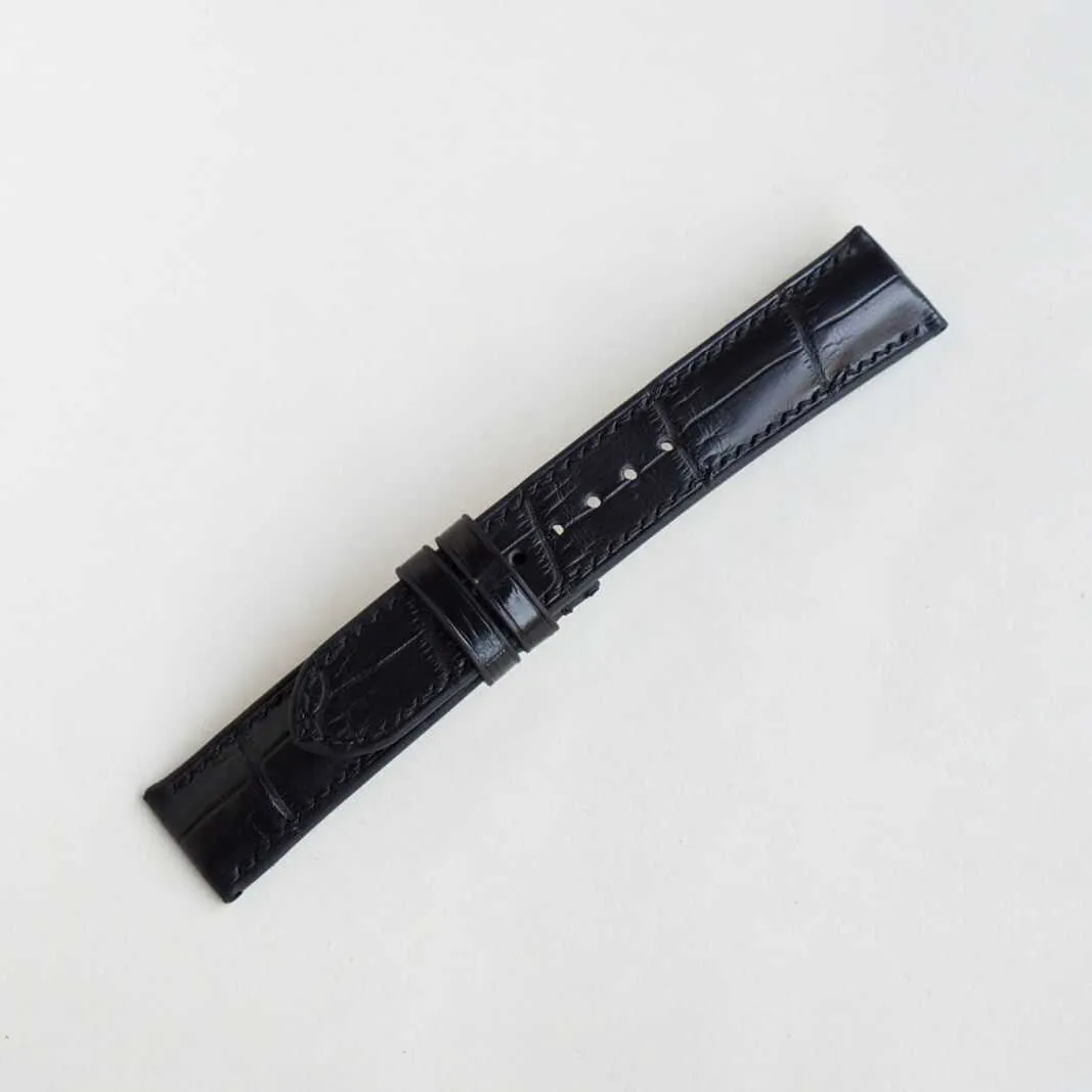 High Quality Alligator leather watch band, Handmade Black Alligator watch strap (23mm, Steel Folding Clasp)