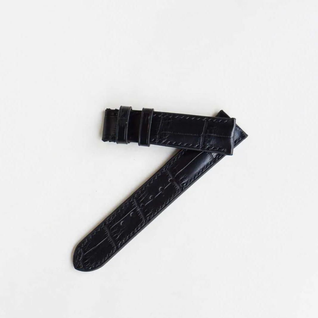 High Quality Alligator leather watch band, Handmade Black Alligator watch strap (23mm, Steel Folding Clasp)