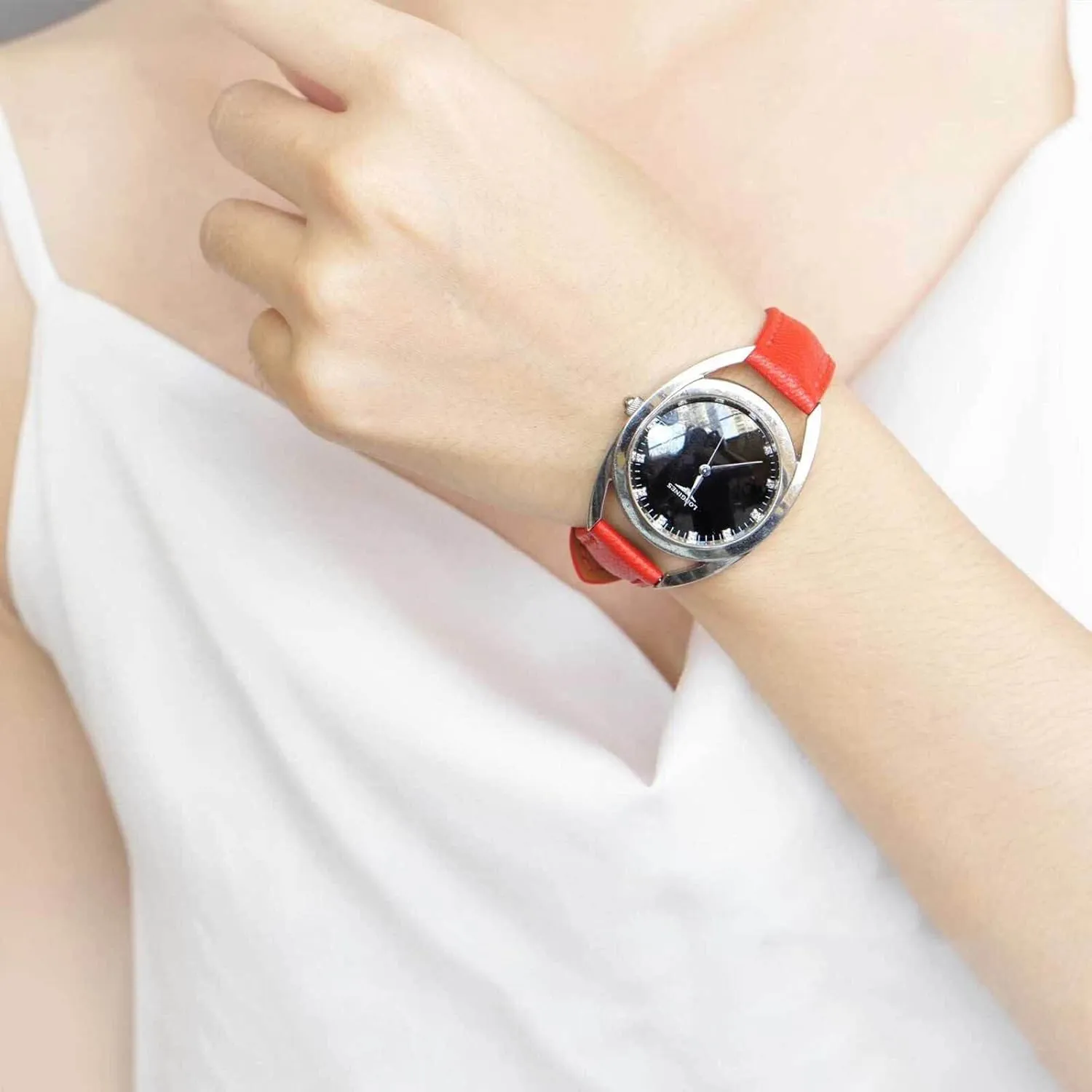 High Quality Red Goat leather watch band, Handmade Alran Chevre Sully leather watch strap (22mm, Steel Folding Clasp)
