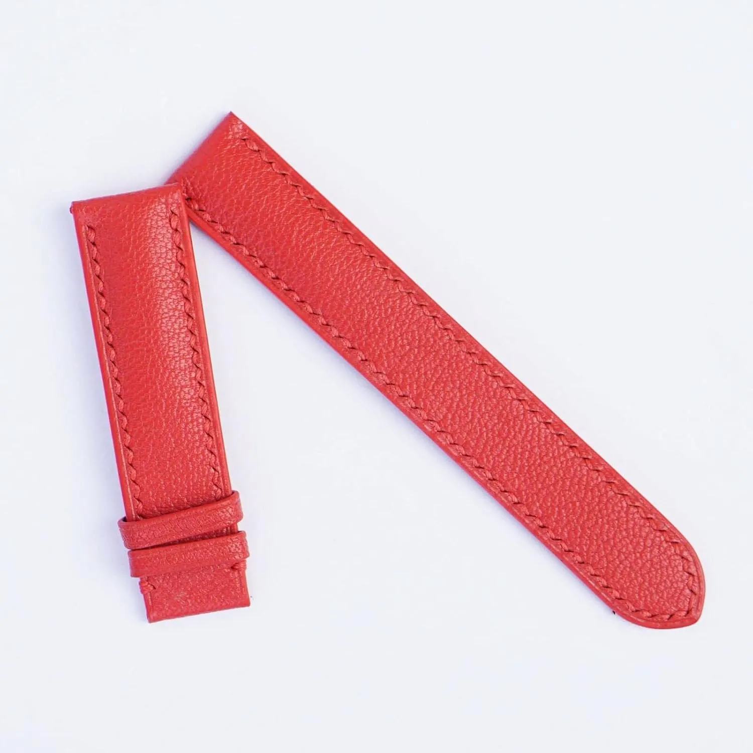 High Quality Red Goat leather watch band, Handmade Alran Chevre Sully leather watch strap (22mm, Steel Folding Clasp)