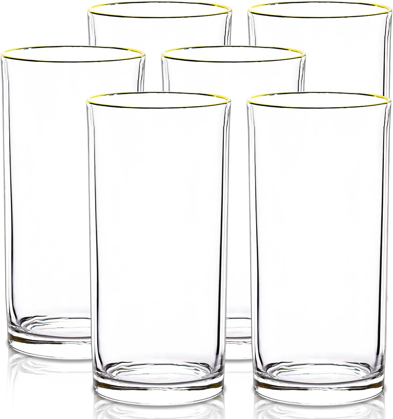 Highball Glasses Set of 6, Raisaplin 15 oz Clear Glass Tumbler Drinking Water Glasses Tall Glass Cups Mixed Drink Cocktail Glass Set Tom Collins Bar Glassware for Juice Whiskey Mojito Beer Iced Coffee