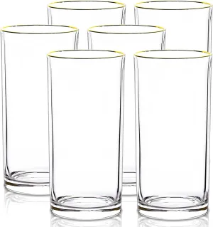 Highball Glasses Set of 6, Raisaplin 15 oz Clear Glass Tumbler Drinking Water Glasses Tall Glass Cups Mixed Drink Cocktail Glass Set Tom Collins Bar Glassware for Juice Whiskey Mojito Beer Iced Coffee