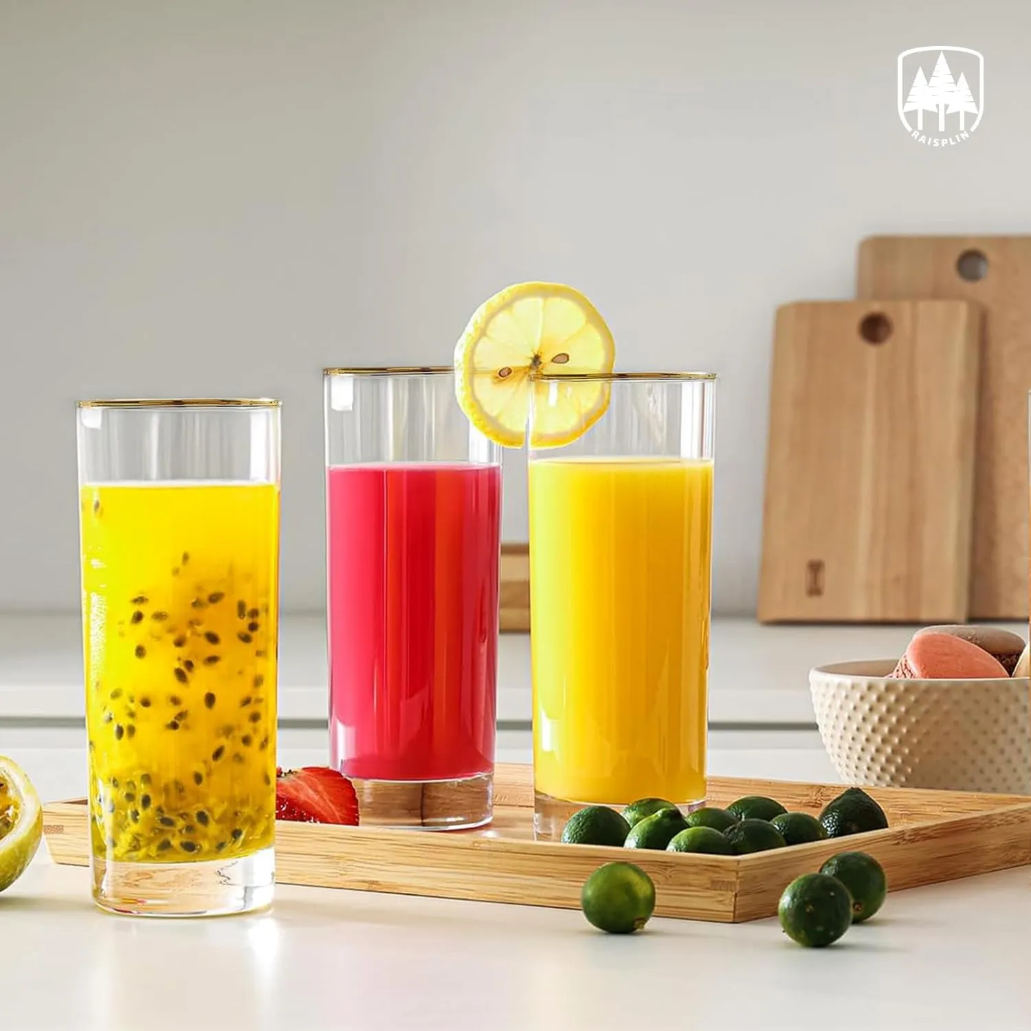 Highball Glasses Set of 6, Raisaplin 15 oz Clear Glass Tumbler Drinking Water Glasses Tall Glass Cups Mixed Drink Cocktail Glass Set Tom Collins Bar Glassware for Juice Whiskey Mojito Beer Iced Coffee