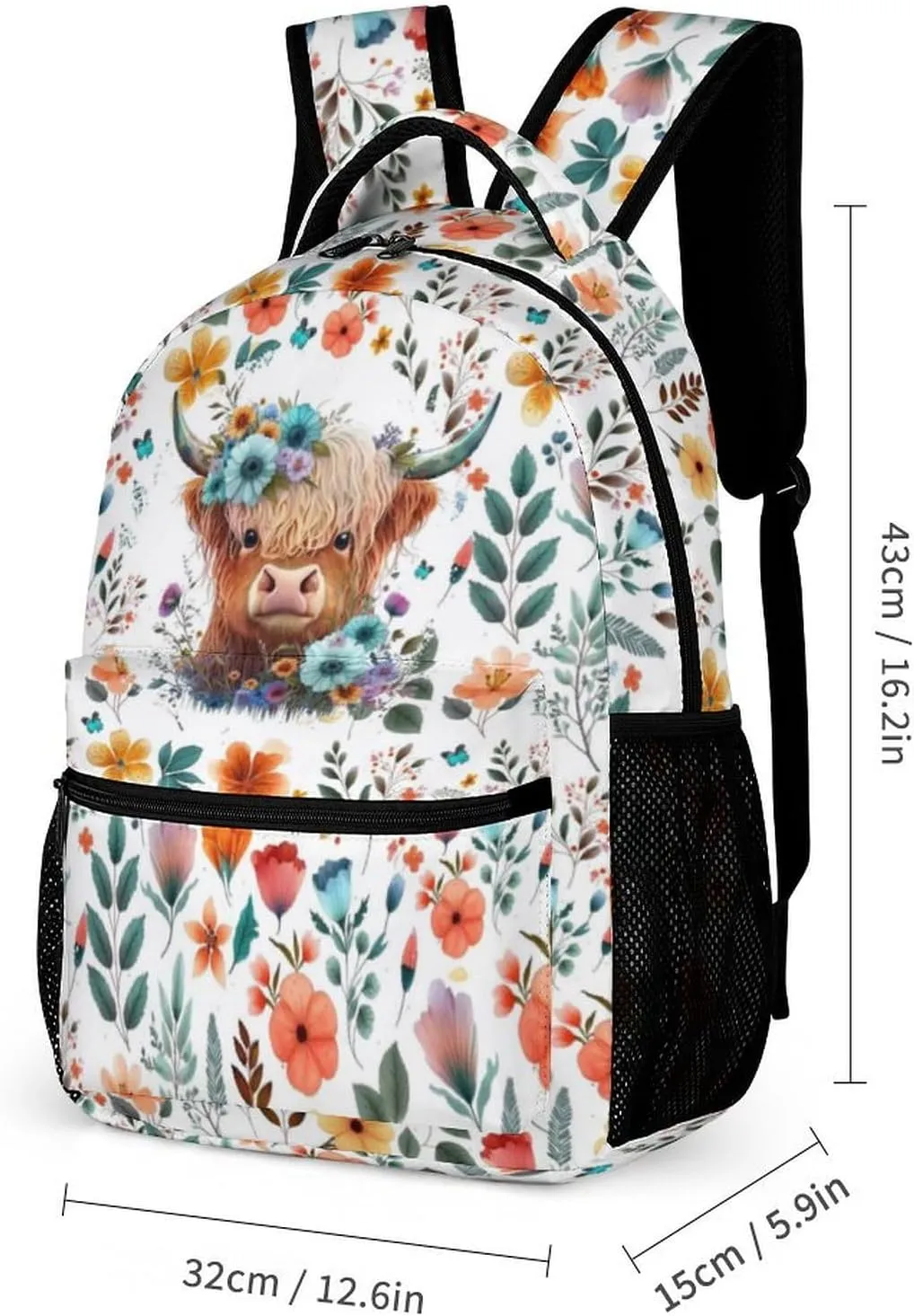 Highland Cow Backpack with Lunch Box & Pencil Case for Kids Girls Boys School, 16 Inch Cute Highland Cow Bookbag, School Backpack for Students Children, sustainable, Lightweight, Large Capacity
