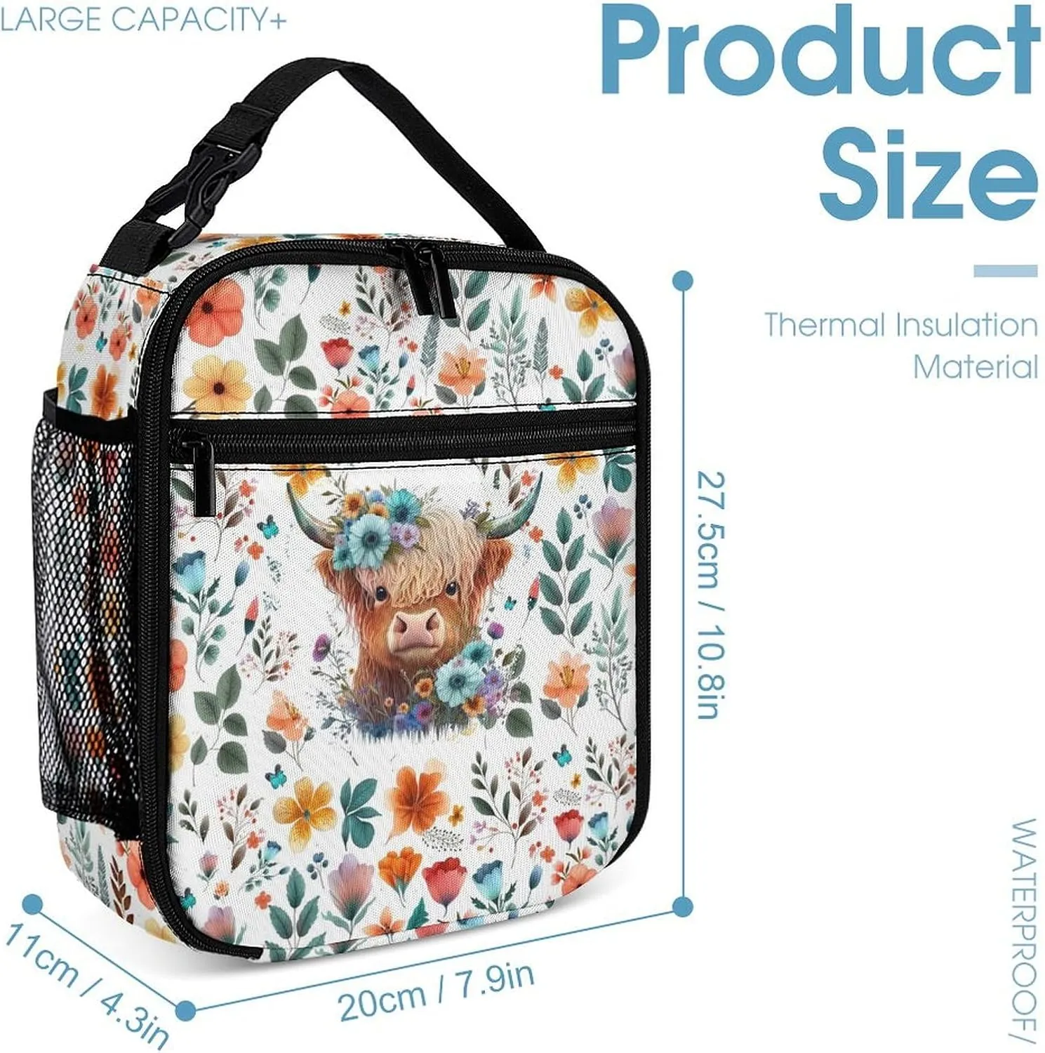 Highland Cow Backpack with Lunch Box & Pencil Case for Kids Girls Boys School, 16 Inch Cute Highland Cow Bookbag, School Backpack for Students Children, sustainable, Lightweight, Large Capacity
