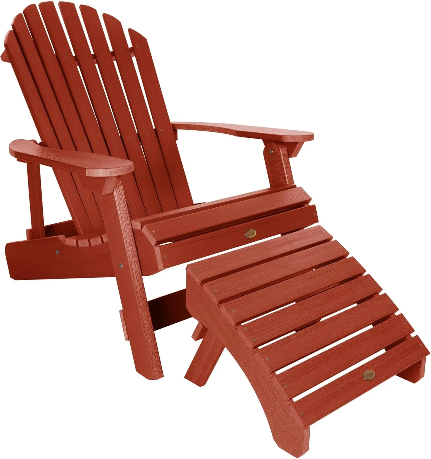 Highwood Hamilton King Size Folding & Reclining Adirondack Chair with Ottoman, Rustic Red
