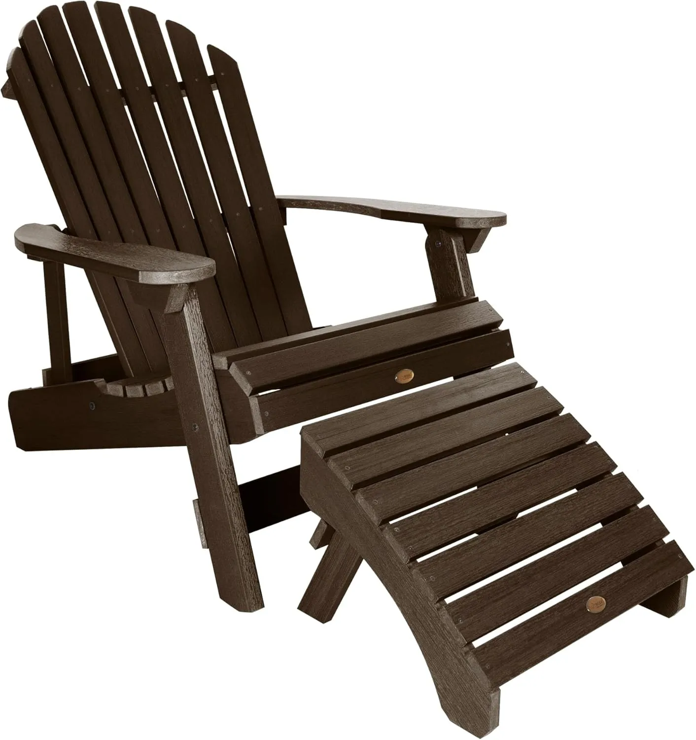 Highwood Hamilton King Size Folding & Reclining Adirondack Chair with Ottoman, Weathered Acorn