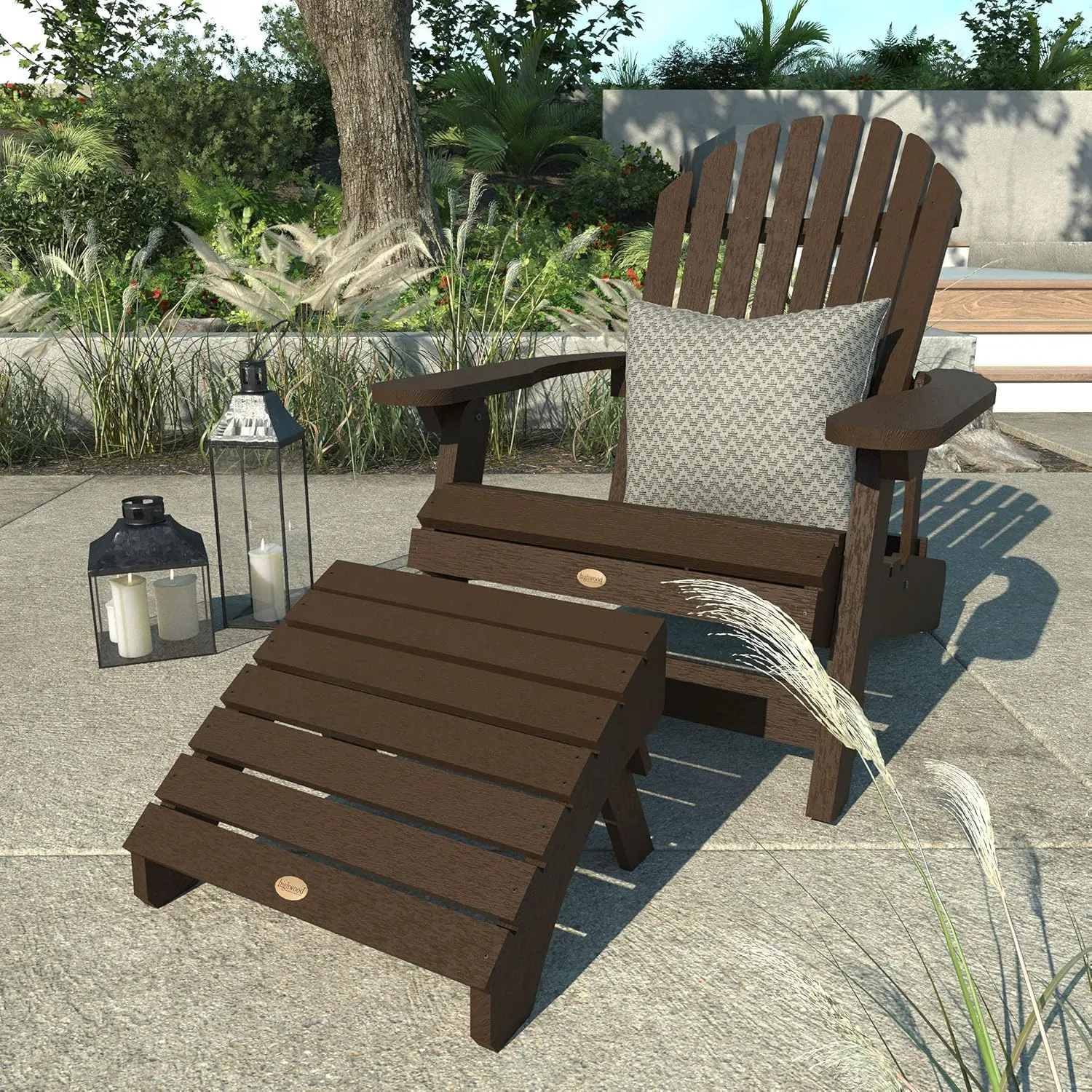 Highwood Hamilton King Size Folding & Reclining Adirondack Chair with Ottoman, Weathered Acorn