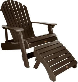 Highwood Hamilton King Size Folding & Reclining Adirondack Chair with Ottoman, Weathered Acorn