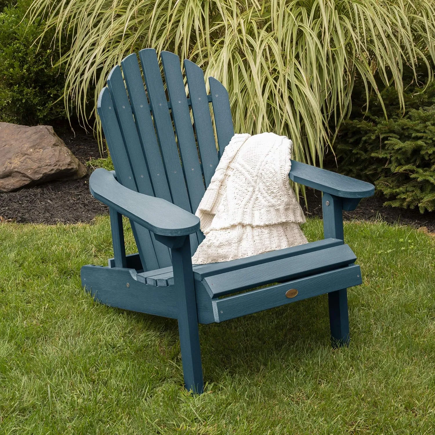 highwood Hamilton Made in the USA Folding and Reclining Adirondack Chair, Adult Size, Nantucket Blue