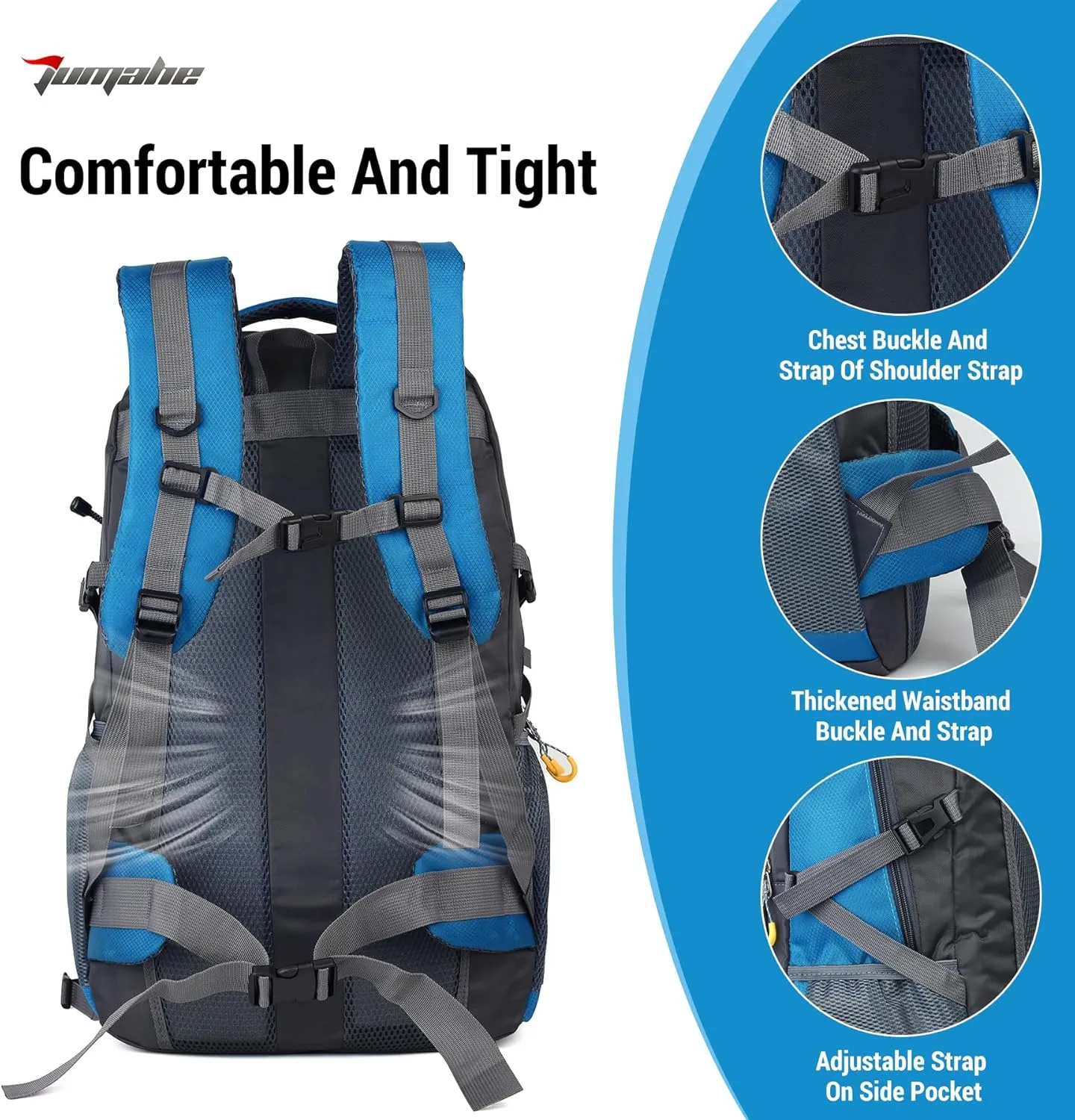 Hiking Backpack, 60L Large Camping Backpack Waterproof for Travel, Lightweight Day pack for Men Women, Blue