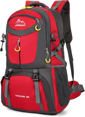 Hiking Backpack, 60L Large Camping Backpack Waterproof for Travel, Lightweight Day pack for Men Women, Red