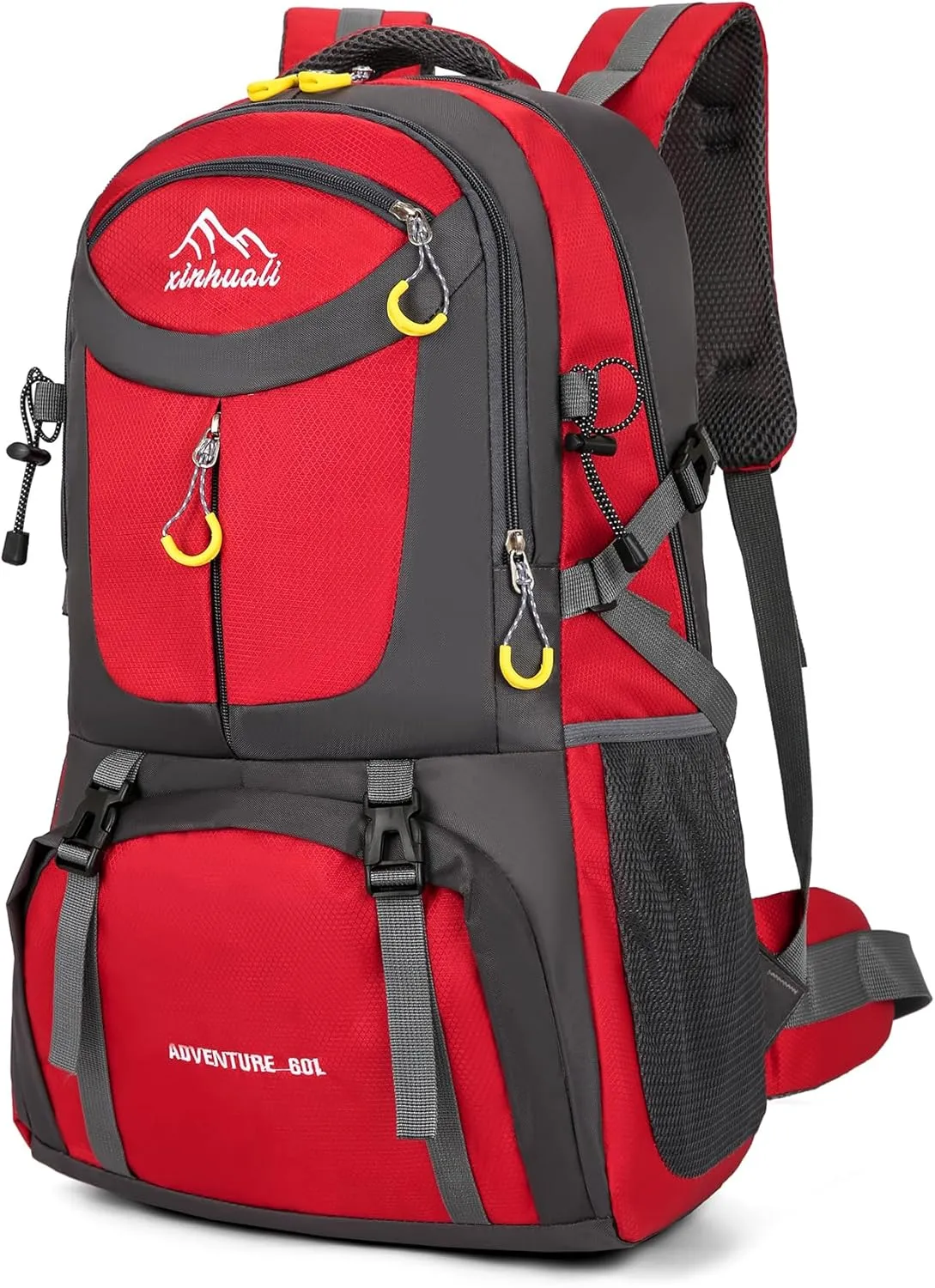 Hiking Backpack, 60L Large Camping Backpack Waterproof for Travel, Lightweight Day pack for Men Women, Red