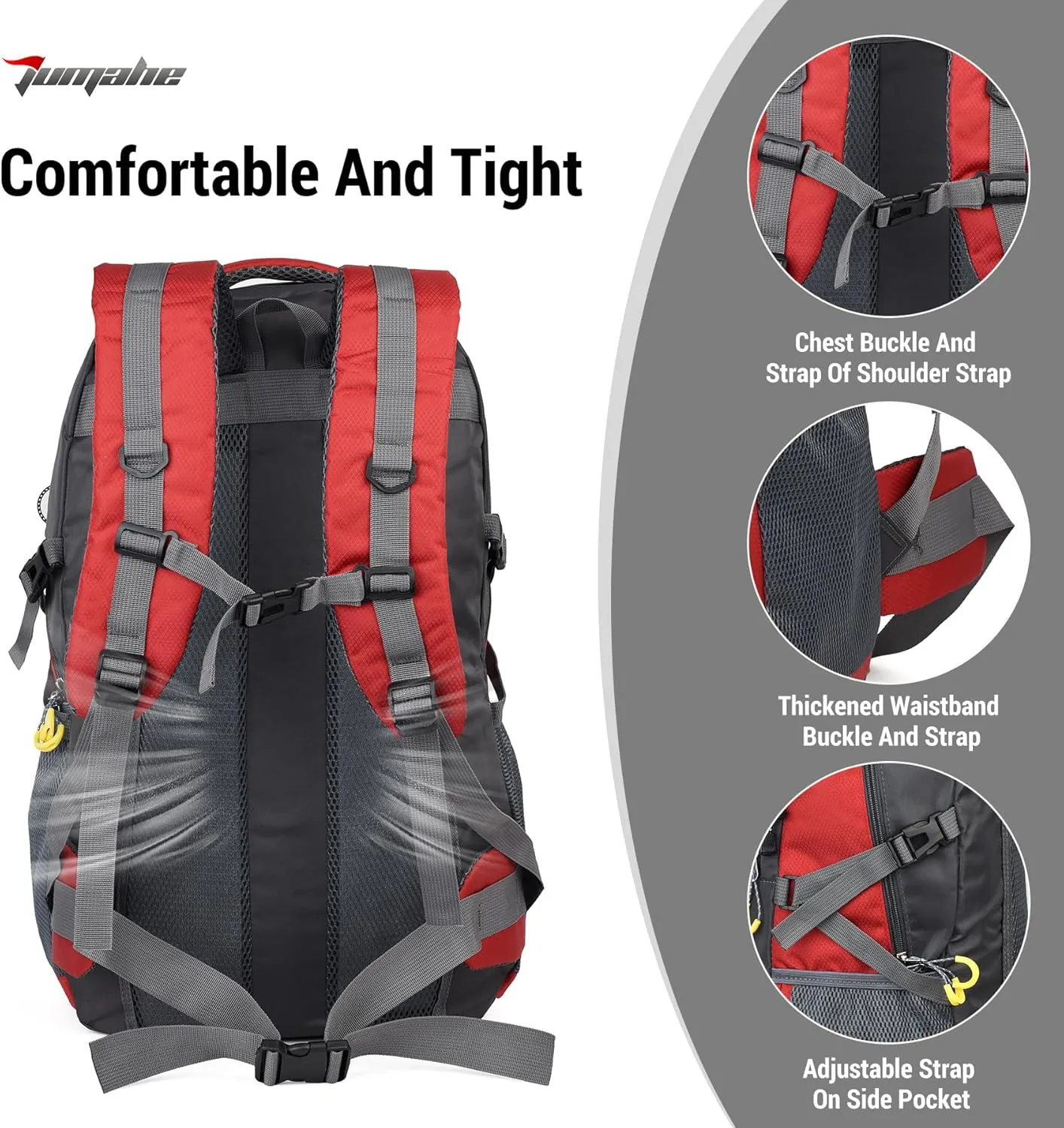 Hiking Backpack, 60L Large Camping Backpack Waterproof for Travel, Lightweight Day pack for Men Women, Red
