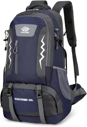 Hiking Backpack, 60L Waterproof Camping Backpack for Men and Women Outdoor Sport Travel Mountaineering, Dark Blue