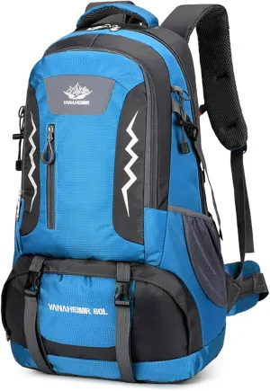 Hiking Backpack, 60L Waterproof Camping Backpack for Men and Women Outdoor Sport Travel Mountaineering, Sky Blue