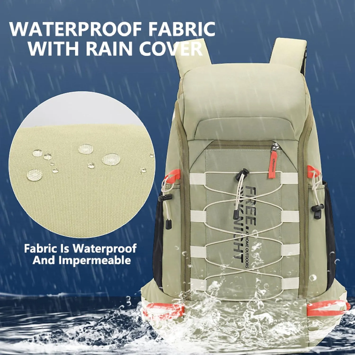 Hiking Backpack Waterproof Lightweight Casual Daypack with Rain Cover, Outdoor Sport Travel Camping Bag,Black,40L