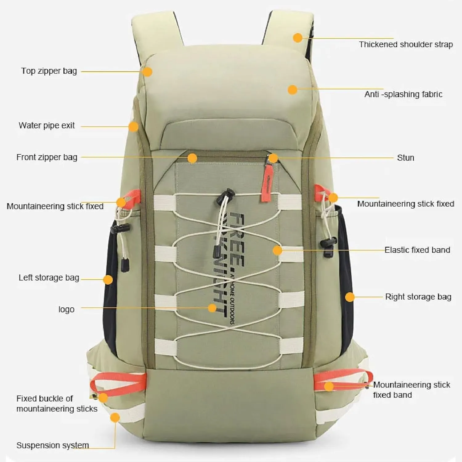 Hiking Backpack Waterproof Lightweight Casual Daypack with Rain Cover, Outdoor Sport Travel Camping Bag,Black,40L