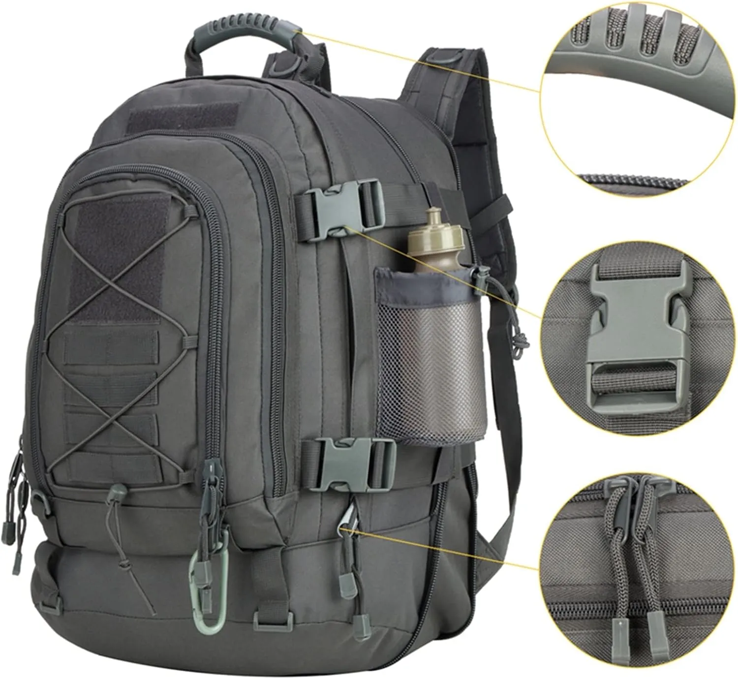 Hiking Daypacks 60L Backpack Rucksack 3P Outdoor Travel Hiking Backpack Camping Hunting Mountaineering Bag (Color : Grey)