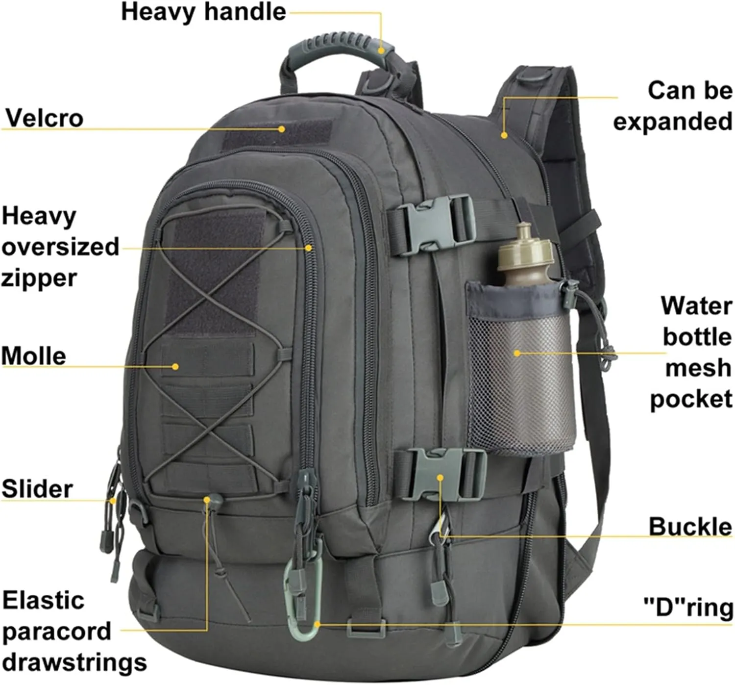 Hiking Daypacks 60L Backpack Rucksack 3P Outdoor Travel Hiking Backpack Camping Hunting Mountaineering Bag (Color : Grey)