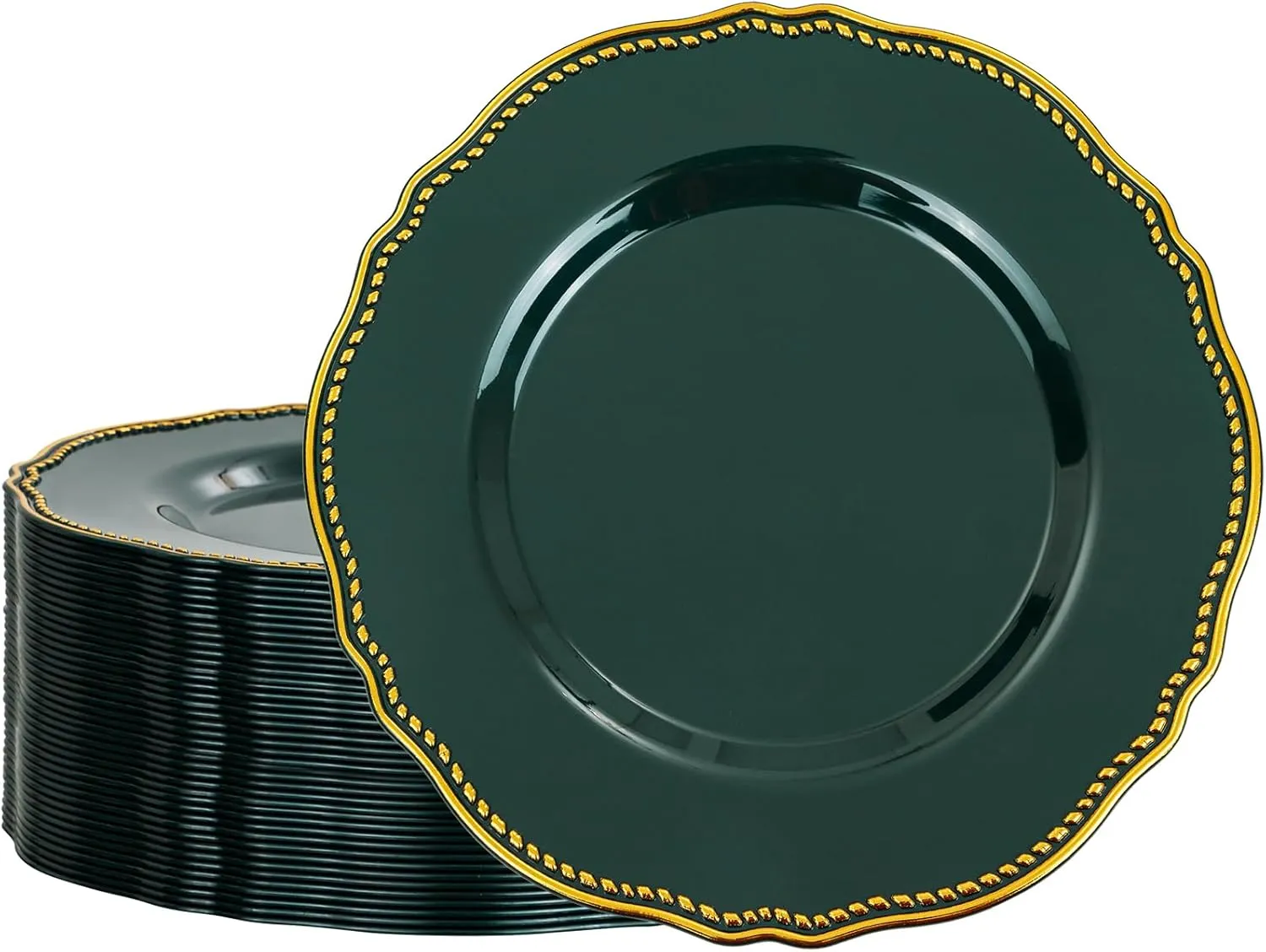 Hioasis 60pcs Green Plastic Plates - Emerald and Gold Disposable Plates, 10.25 inch Plastic Dinner Plates, Perfect for Wedding & Party & Holiday
