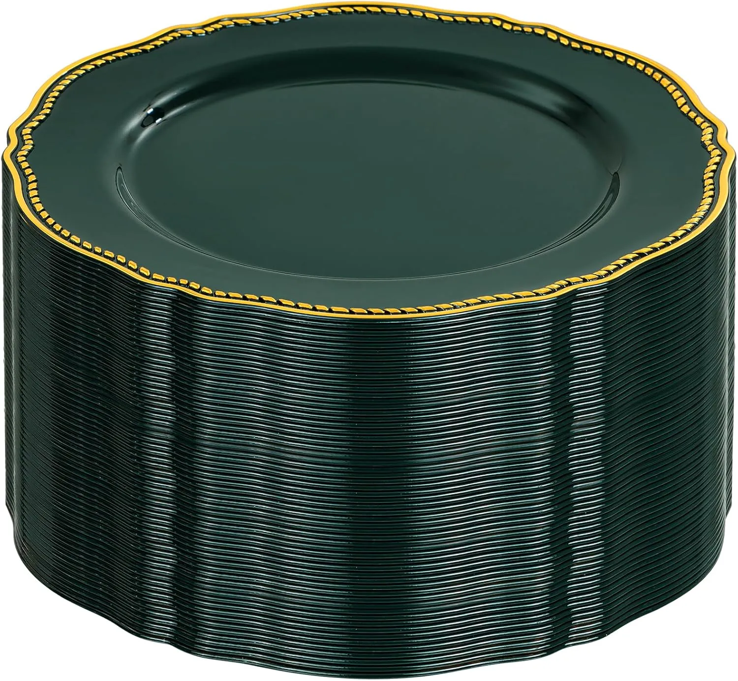 Hioasis 60pcs Green Plastic Plates - Emerald and Gold Disposable Plates, 10.25 inch Plastic Dinner Plates, Perfect for Wedding & Party & Holiday