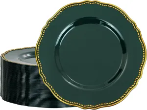Hioasis 60pcs Green Plastic Plates - Emerald and Gold Disposable Plates, 10.25 inch Plastic Dinner Plates, Perfect for Wedding & Party & Holiday